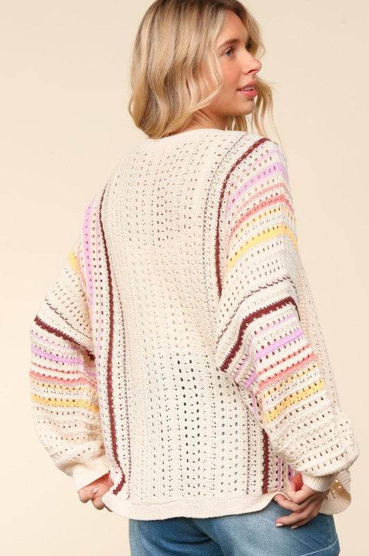 Haptics Full Size Striped Crochet Open Front Cardigan for a perfect OOTD – dress to impress outfits from Amexza