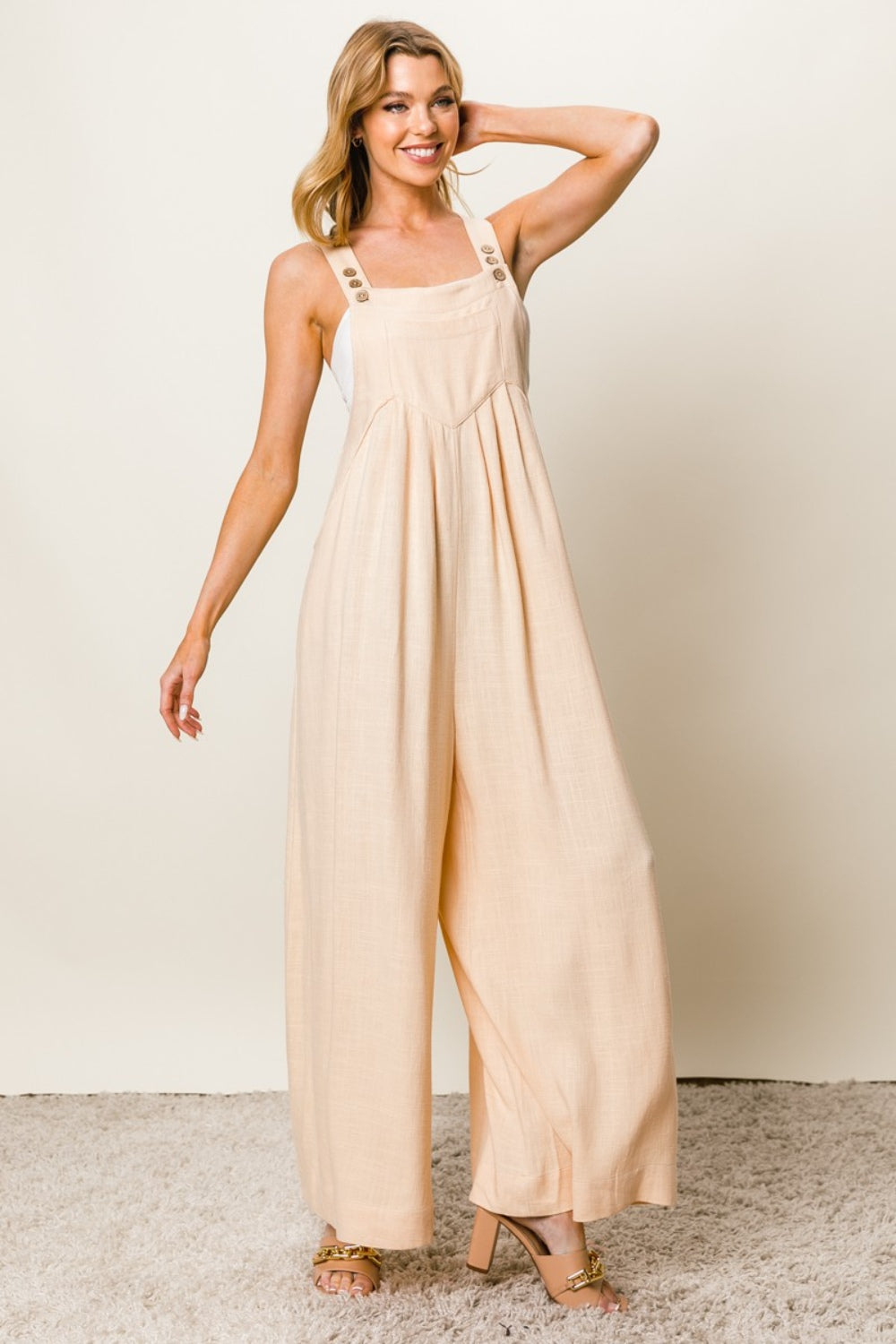 BiBi Texture Sleeveless Wide Leg Jumpsuit for a perfect OOTD – dress to impress outfits from Amexza