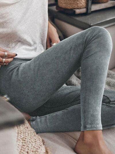 Ribbed Elastic Waist Leggings Dark Gray for a perfect OOTD – dress to impress outfits from Amexza