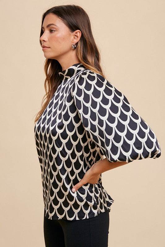 Annie Wear Tie Back Abstract Print Mock Neck Half Sleeve Blouse for a perfect OOTD – dress to impress outfits from Amexza