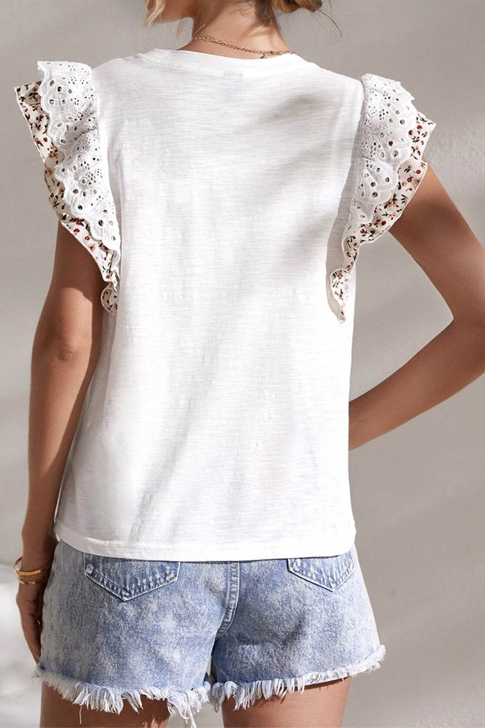 Oh Full Size Ruffled Round Neck Cap Sleeve Top - Amexza