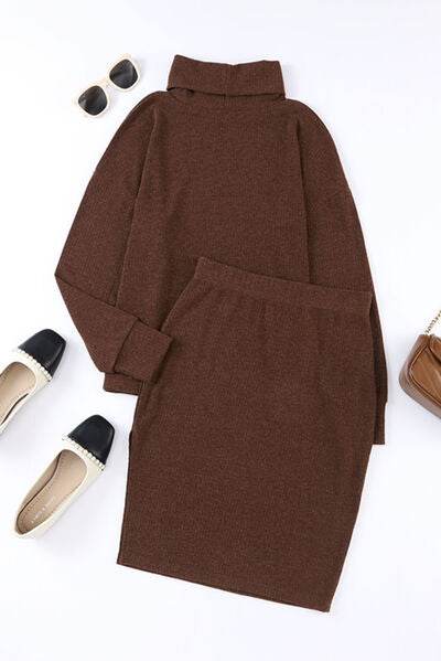 Mock Neck Long Sleeve Top and Slit Skirt Set for a perfect OOTD – dress to impress outfits from Amexza