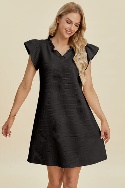 Double Take Full Size Ruffled V-Neck Cap Sleeve Dress for a perfect OOTD – dress to impress outfits from Amexza