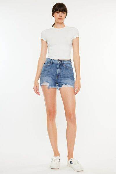 Kancan Distressed Raw Hem High Waist Denim Shorts MED for a perfect OOTD – dress to impress outfits from Amexza