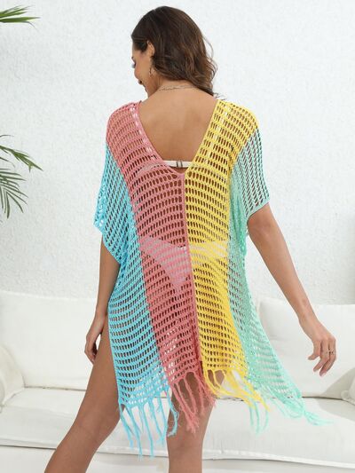 Fringe Color Block Scoop Neck Cover Up for a perfect OOTD – dress to impress outfits from Amexza