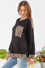 Celeste Full Size Leopard Round Neck Dropped Shoulder T-Shirt - Amexza