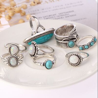 Alloy Turquoise 8-Piece Ring Set for a perfect OOTD – dress to impress outfits from Amexza