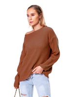 Boat Neck Drop Shoulder Long Sleeve Sweater for a perfect OOTD – dress to impress outfits from Amexza