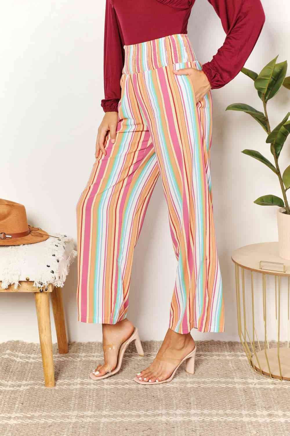 Double Take Striped Smocked Waist Pants with Pockets for a perfect OOTD – dress to impress outfits from Amexza