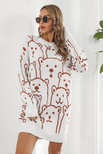 Bear Pattern Round Neck Sweater Dress for a perfect OOTD – dress to impress outfits from Amexza