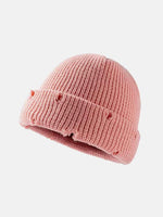 Distressed Cuffed Knit Hat Pink One Size for a perfect OOTD – dress to impress outfits from Amexza