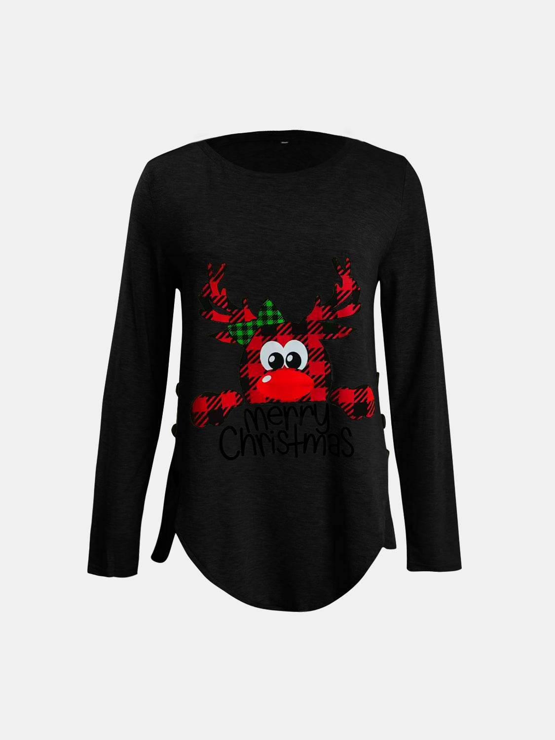 Full Size Reindeer Round Neck Long Sleeve T-Shirt - Amexza