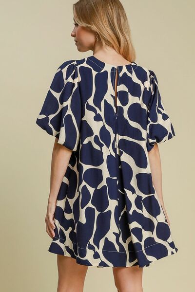 Umgee Two Tone Abstract Print Puff Sleeve Dress for a perfect OOTD – dress to impress outfits from Amexza