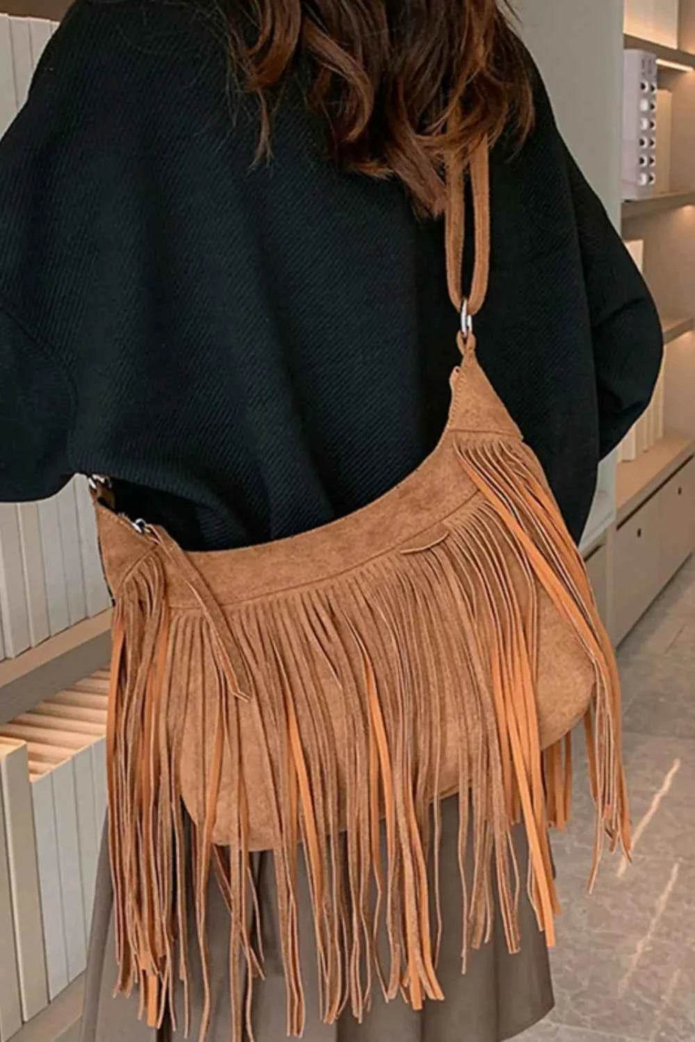 Suede Fringe Adjustable Strap Shoulder Bag for a perfect OOTD – dress to impress outfits from Amexza