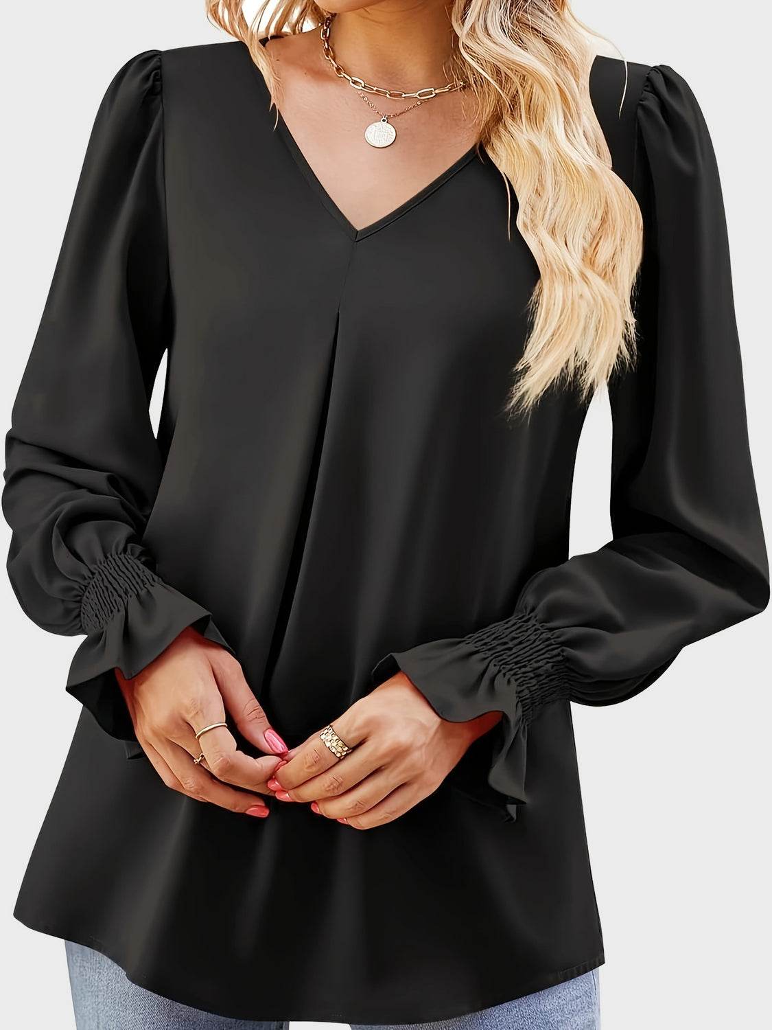 V-Neck Flounce Sleeve Top for a perfect OOTD – dress to impress outfits from Amexza