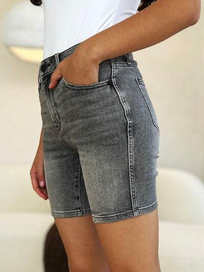 Judy Blue Full Size High Waist Washed Denim Shorts for a perfect OOTD – dress to impress outfits from Amexza