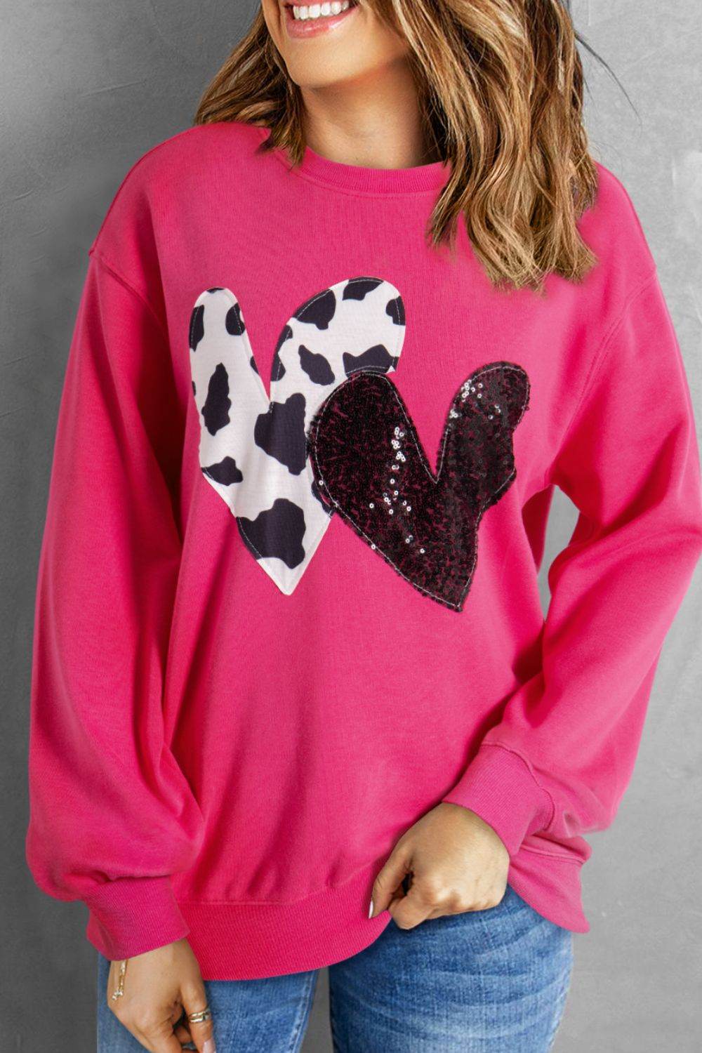 Heart Patch Long Sleeve Sweatshirt - Amexza