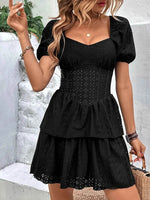 Layered Eyelet Short Sleeve Mini Dress Black for a perfect OOTD – dress to impress outfits from Amexza