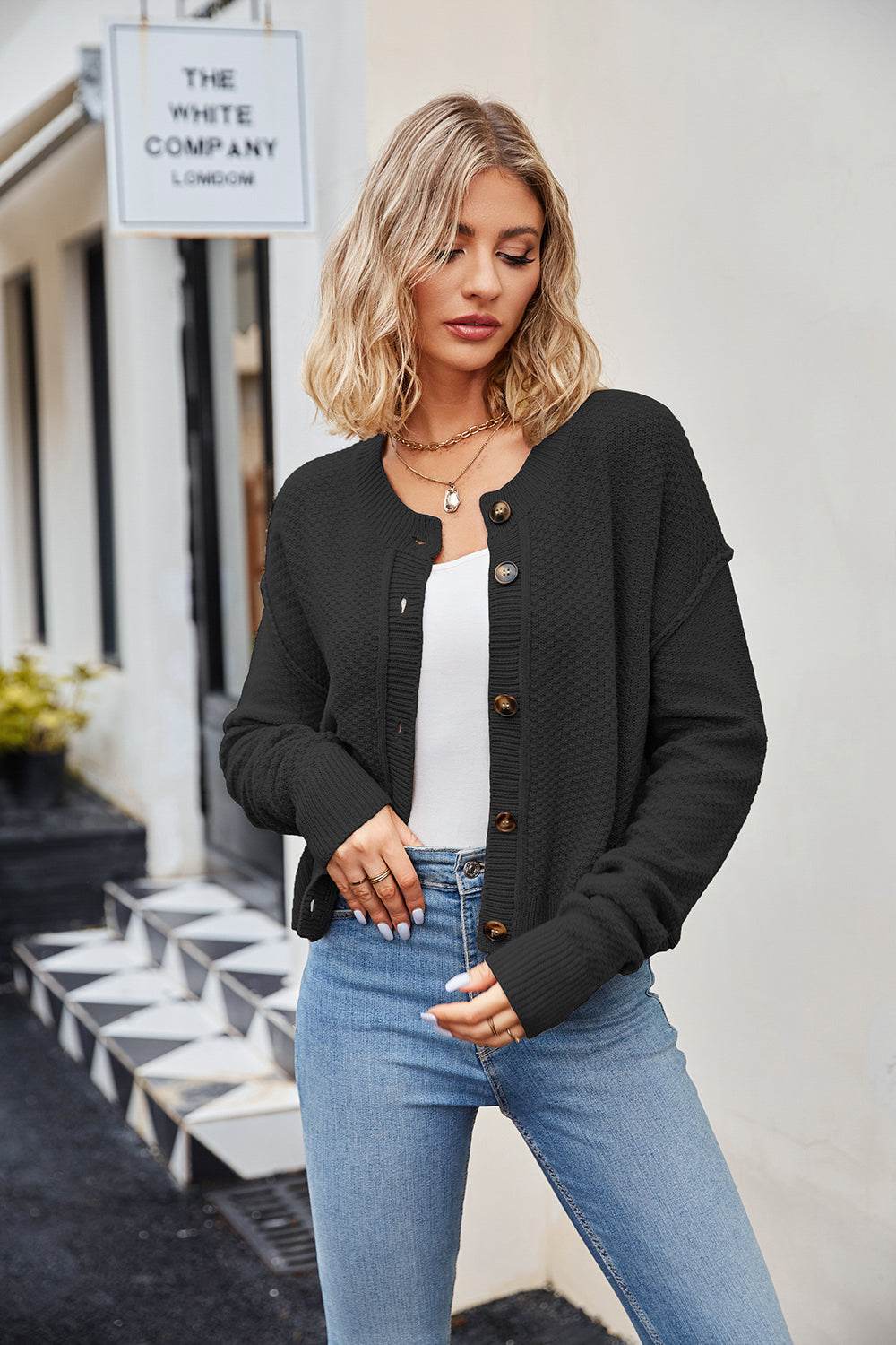 Button Down Exposed Seam Cardigan for a perfect OOTD – dress to impress outfits from Amexza