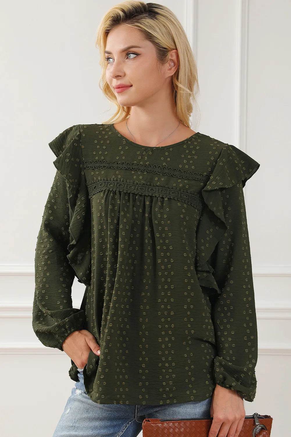 Round Neck Ruffled Blouse - Amexza