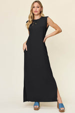 Double Take Full Size Texture Mock Neck Sleeveless Maxi Dress - Amexza