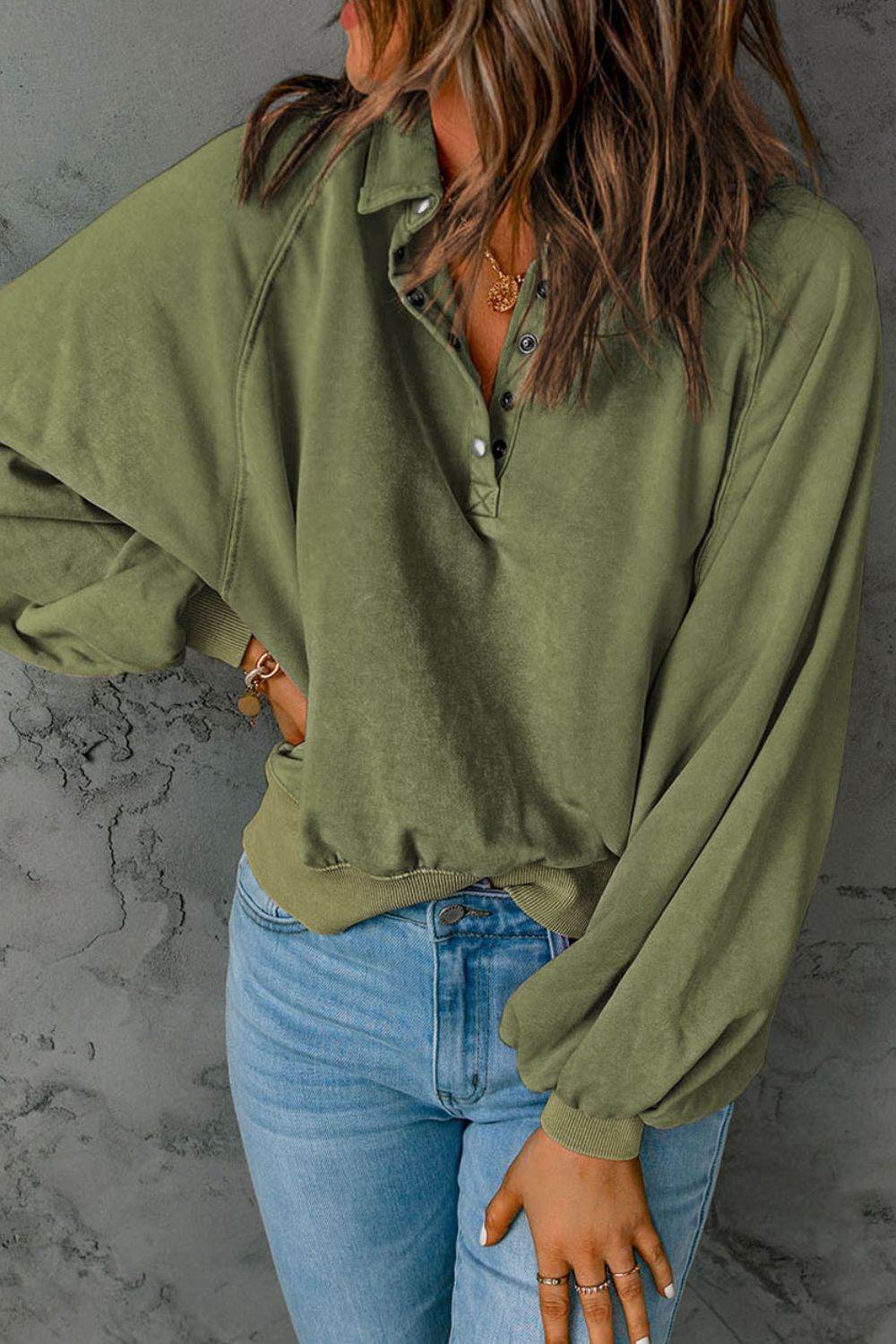 Half Snap Long Sleeve Sweatshirt - Amexza