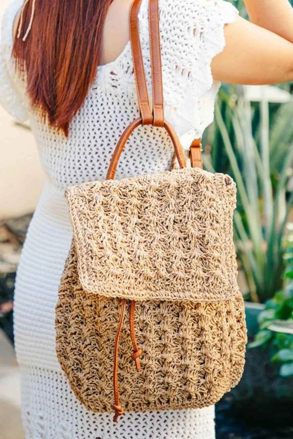 Fame Straw Braided Fashion Backpack Ta One Size for a perfect OOTD – dress to impress outfits from Amexza