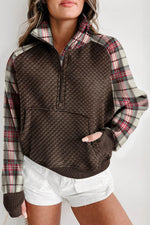 Plaid Half Zip Long Sleeve Sweatshirt Chocolate for a perfect OOTD – dress to impress outfits from Amexza
