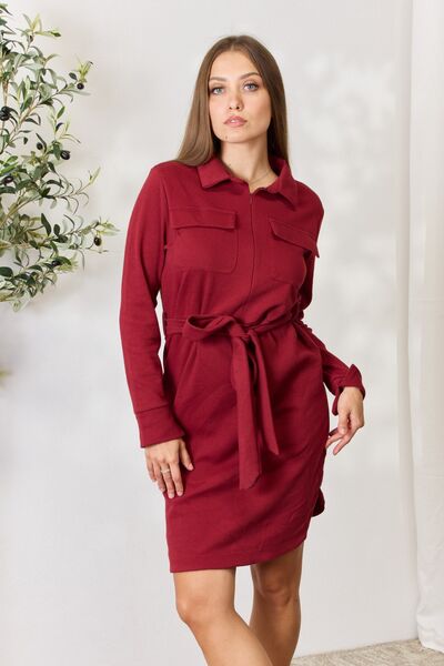 Culture Code Full Size Tie Front Half Zip Long Sleeve Shirt Dress for a perfect OOTD – dress to impress outfits from Amexza