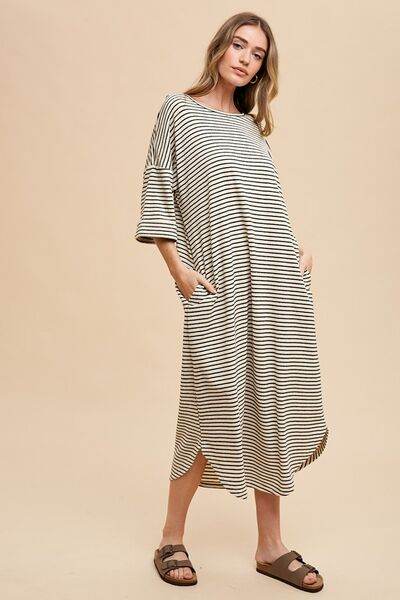 Annie Wear Striped Round Neck Terry Midi Dress for a perfect OOTD – dress to impress outfits from Amexza