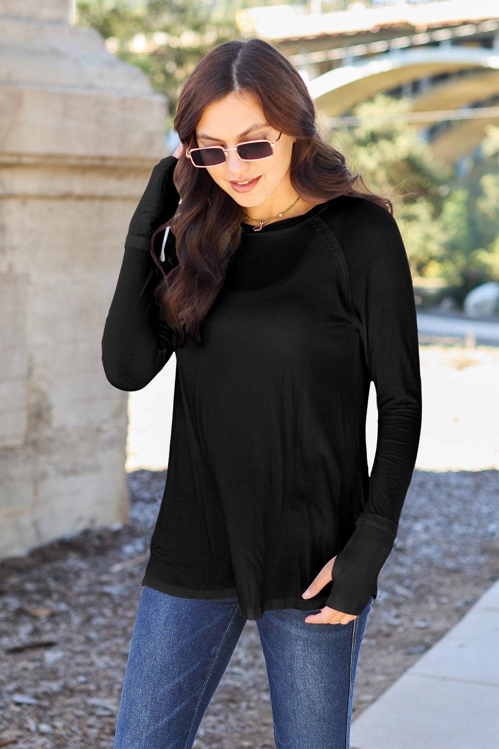 Basic Bae Full Size Round Neck Long Sleeve T-Shirt Black for a perfect OOTD – dress to impress outfits from Amexza