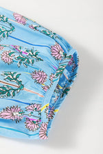 Smocked Floral Print Tie Neck Blouse - Amexza