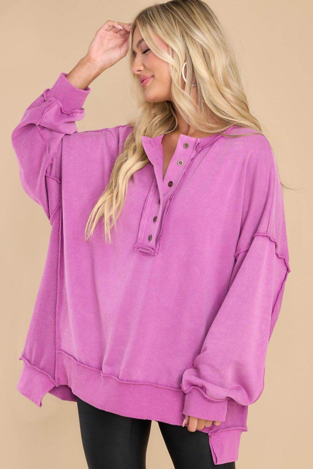 Exposed Seam Long Sleeve Sweatshirt - Amexza