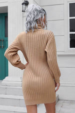 Ribbed Turtle Neck Long Sleeve Mini Sweater Dress for a perfect OOTD – dress to impress outfits from Amexza