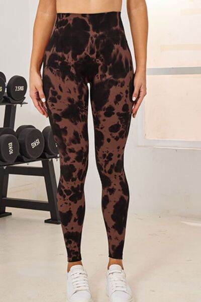 Tie-Dye High Waist Active Leggings Brown for a perfect OOTD – dress to impress outfits from Amexza