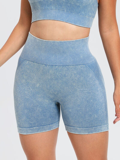 Washed High Waist Active Shorts Light Blue for a perfect OOTD – dress to impress outfits from Amexza