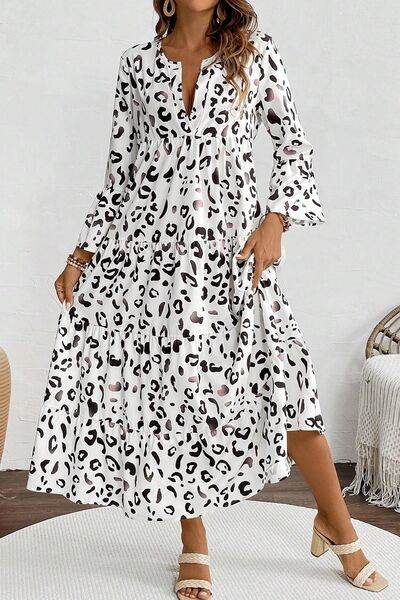 Leopard Notched Long Sleeve Dress for a perfect OOTD – dress to impress outfits from Amexza