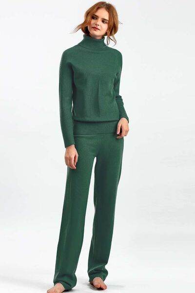 Basic Bae Turtleneck Raglan Sleeve Top and Pants Sweater Set Green One Size for a perfect OOTD – dress to impress outfits from Amexza