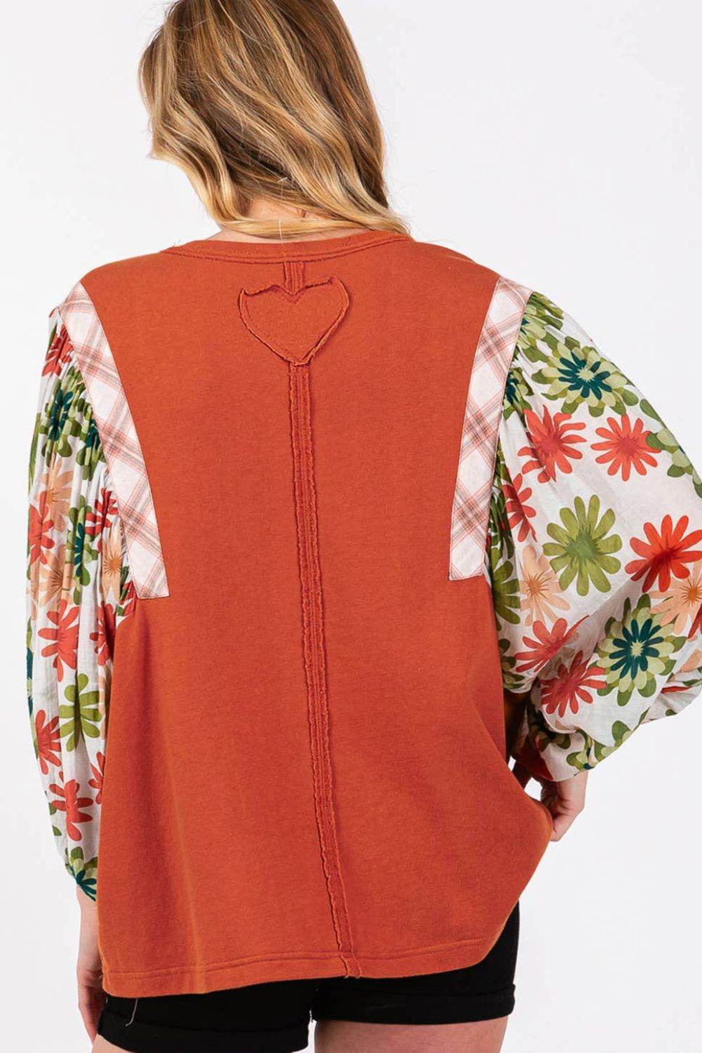 Printed Round Neck Balloon Sleeve Blouse for a perfect OOTD – dress to impress outfits from Amexza