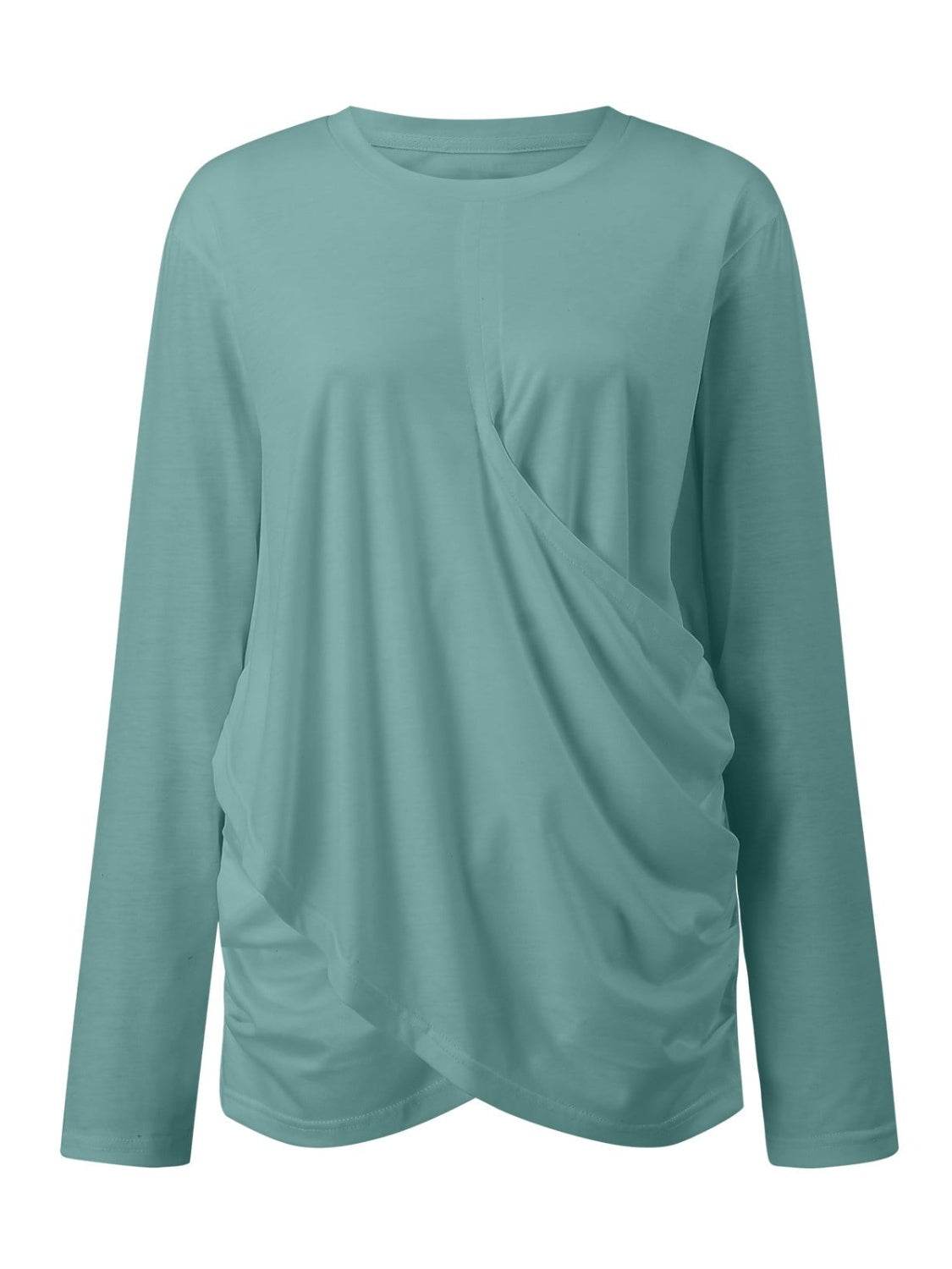 Ruched Round Neck Long Sleeve T-Shirt for a perfect OOTD – dress to impress outfits from Amexza