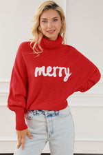 Merry Letter Embroidered High Neck Sweater Red for a perfect OOTD – dress to impress outfits from Amexza
