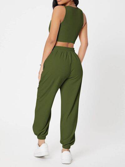 Wide Strap Top and Drawstring Joggers Set for a perfect OOTD – dress to impress outfits from Amexza