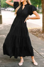 Notched Short Puff Sleeve Dress for a perfect OOTD – dress to impress outfits from Amexza