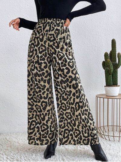 Printed Elastic Waist Wide Leg Pants Khaki for a perfect OOTD – dress to impress outfits from Amexza