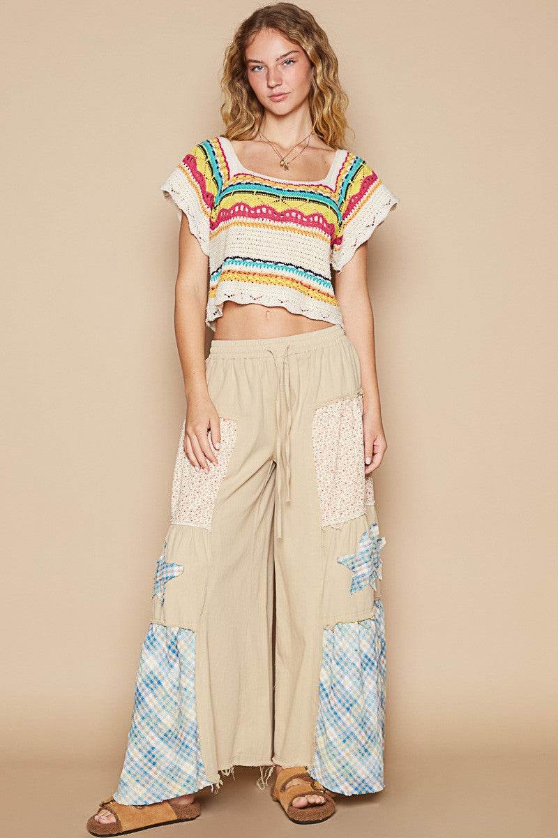 POL Openwork Ethnic Pattern Square Neck Cropped Knit Top for a perfect OOTD – dress to impress outfits from Amexza