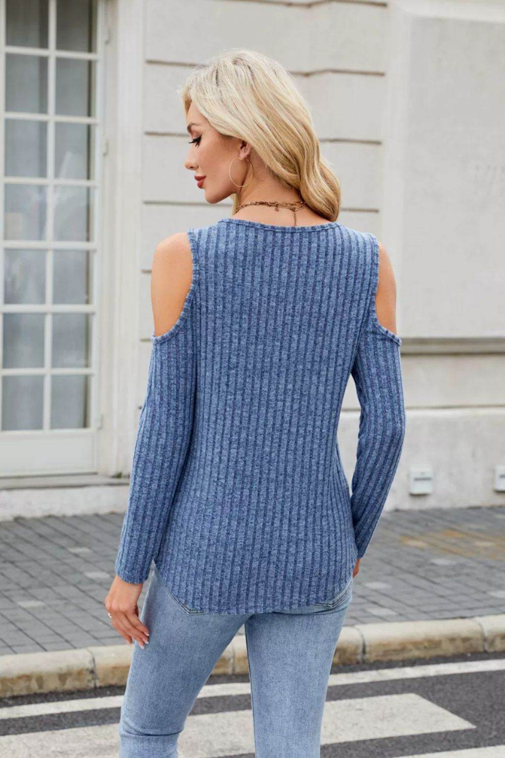 Ribbed Cold Shoulder Long Sleeve Top for a perfect OOTD – dress to impress outfits from Amexza