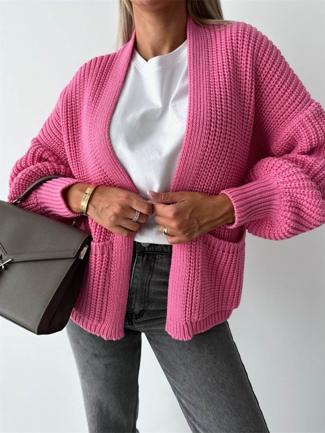 Open Front Dropped Shoulder Cardigan - Amexza