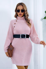 Buttoned Turtleneck Long Sleeve Sweater Dress for a perfect OOTD – dress to impress outfits from Amexza