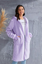 Double Take Full Size Hooded Teddy Bear Jacket with Thumbholes - Amexza
