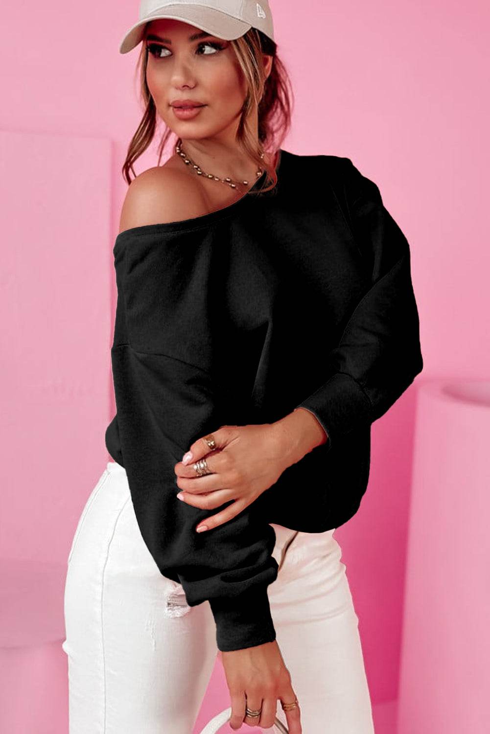 Bow Cutout Round Neck Long Sleeve Sweatshirt - Amexza